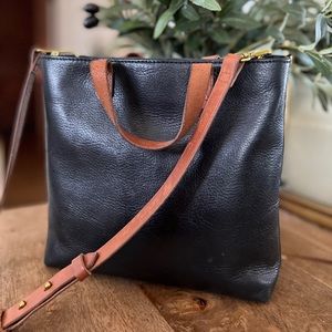 Madewell Leather Zip-Top Transport Crossbody - Black and Brown